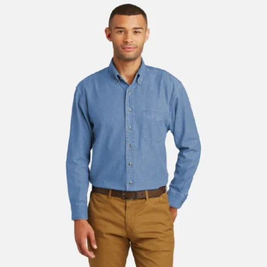 SP10 Port & Company Mens Embroidered Long Sleeve Value Denim