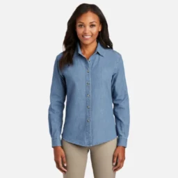 LSP10 Port & Company Ladies Long Sleeve Value Denim Shirt