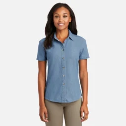 LSP11 Port & Company Ladies Short Sleeve Value Denim Shirt