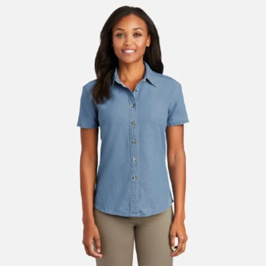 LSP11 Port & Company Ladies Short Sleeve Value Denim Shirt