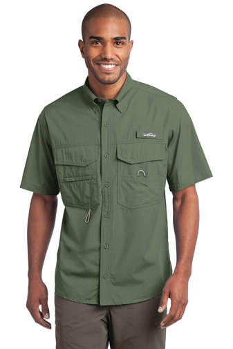 Embroidered Eddie Bauer Short Sleeve Fishing Shirt in Blue Gill