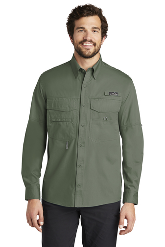 Embroidered Eddie Bauer Long Sleeve Fishing Shirt in Driftwood