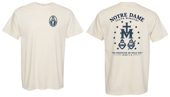 Notre Dame Youth Ministry Miraculous Medal t-shirt on Comfort Colors 1717 Ivory