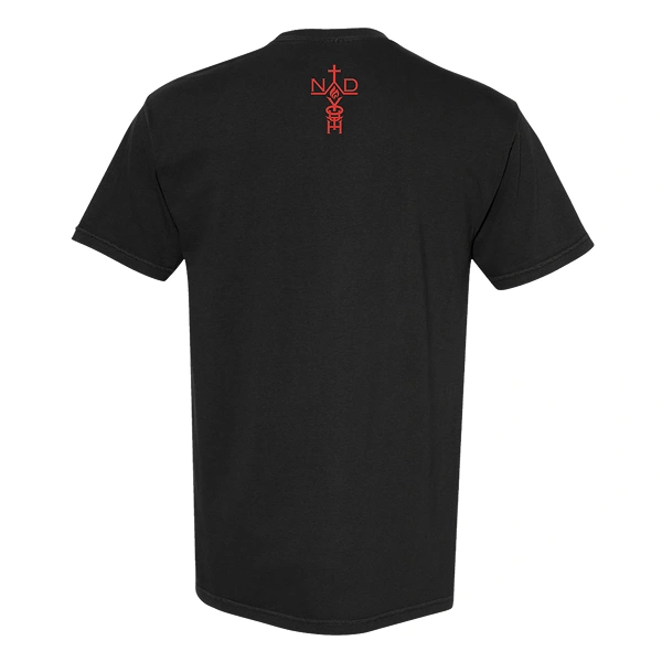 Notre Dame Youth Ministry With Every Breath t-shirt back view on Comfort Colors 1717 Black